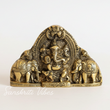 Ganesh Wall Hanging With Elephants For Door Entrance Decorative Showpiece 12 Cm Aluminium Gold Finish Ganpati Wall Decor For Home And Office - Retail Maharaj