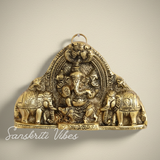 Ganesh Wall Hanging With Elephants For Door Entrance Decorative Showpiece 12 Cm Aluminium Gold Finish Ganpati Wall Decor For Home And Office - Retail Maharaj