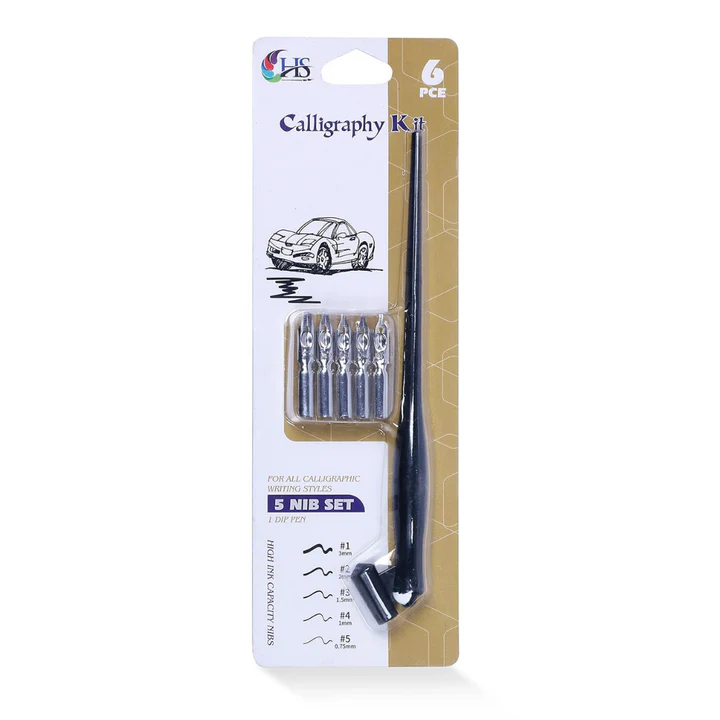 HS Oblique Calligraphy Pen Set with 5 Nibs – Ideal for Calligraphy Practice and Professional Work - Retail Maharaj