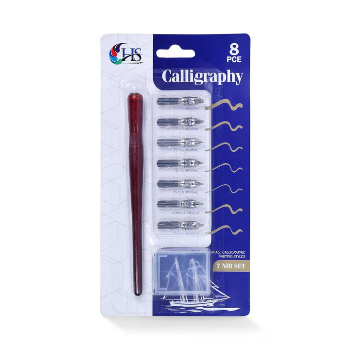 HS Calligraphy Dip Pen Set with 7 Nibs and Holder for Art and Writing - Retail Maharaj