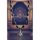 Narsimha Locket with Silver Capped Black Tulsi Beads Mala | Super Power & Classic Spiritual Necklace - Retail Maharaj