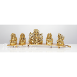 White Metal Gold Plated Ganesha On Leaf With Musical Instrument Metal Statue For Pooja Home Decor And Gift Purpose - Retail Maharaj