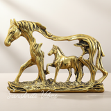 Golden Elegant Metal Horse Family Showpiece Statue for Wealth, Feng Shui and Vastu Home and Office Decoration - Retail Maharaj