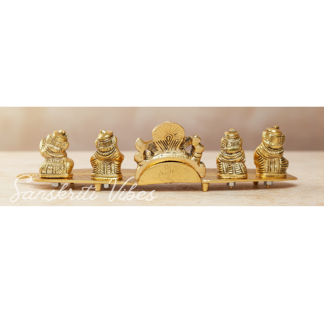 White Metal Gold Plated Ganesha On Leaf With Musical Instrument Metal Statue For Pooja Home Decor And Gift Purpose - Retail Maharaj