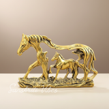 Golden Elegant Metal Horse Family Showpiece Statue for Wealth, Feng Shui and Vastu Home and Office Decoration - Retail Maharaj