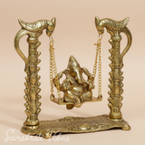 Ganesh Ji Jhula Idol Decorative Showpiece – Handcrafted Metal Swing Ganpati Statue for Home Decor & Auspicious Gifting (Glossy Finish, Made in India)
