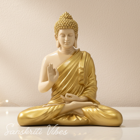 Meditating Golden Color Buddha Idol Statue Showpiece for Home Garden Living Room Decor Decoration Gift Gifting Items, 14 inches / 35cm / 1 Feet, Buddha - Retail Maharaj