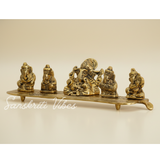 White Metal Gold Plated Ganesha On Leaf With Musical Instrument Metal Statue For Pooja Home Decor And Gift Purpose - Retail Maharaj