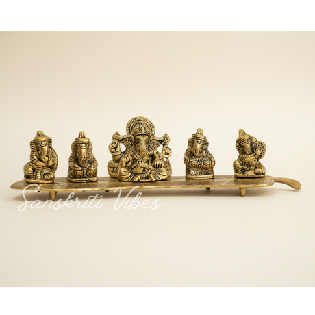 White Metal Gold Plated Ganesha On Leaf With Musical Instrument Metal Statue For Pooja Home Decor And Gift Purpose - Retail Maharaj