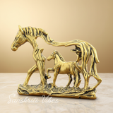 Golden Elegant Metal Horse Family Showpiece Statue for Wealth, Feng Shui and Vastu Home and Office Decoration - Retail Maharaj