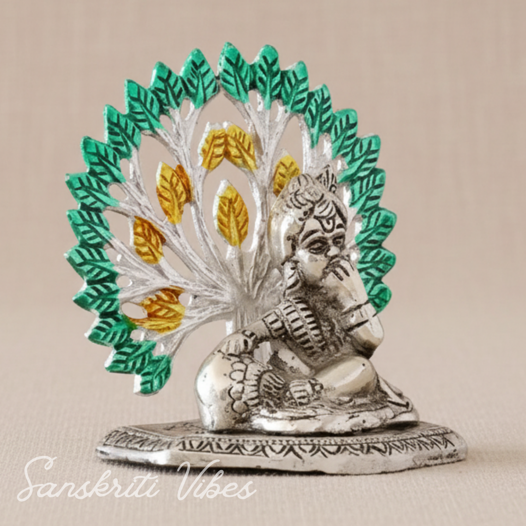 Golden Metal Kalpavriksha Tree with Matki Krishna Idol | Silver-Plated Decorative Religious Showpiece for Home & Puja Room - Retail Maharaj