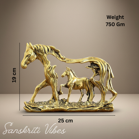Golden Elegant Metal Horse Family Showpiece Statue for Wealth, Feng Shui and Vastu Home and Office Decoration - Retail Maharaj