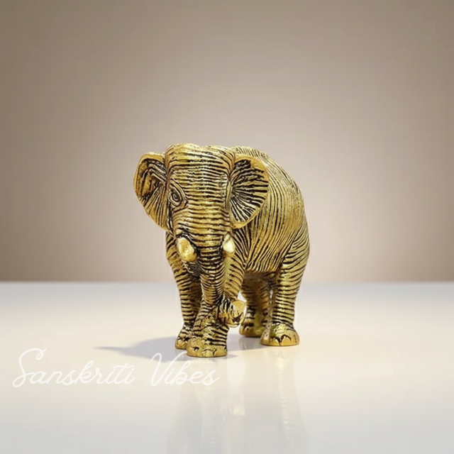 African Elephants Metal Handcrafted Gold Toned Antique Finish Decorative Showpiece Figurine for Home Décor - Retail Maharaj