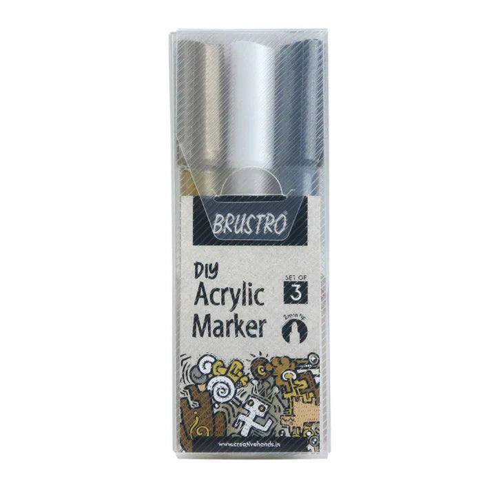 Brustro Acrylic DIY Marker Set of 3 - Black, White, Gold - Retail Maharaj
