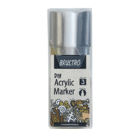 Brustro Acrylic DIY Marker Set of 3 - Black, White, Gold - Retail Maharaj
