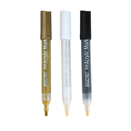 Brustro Acrylic DIY Marker Set of 3 - Black, White, Gold - Retail Maharaj
