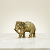 African Elephants Metal Handcrafted Gold Toned Antique Finish Decorative Showpiece Figurine for Home Décor - Retail Maharaj