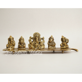 White Metal Gold Plated Ganesha On Leaf With Musical Instrument Metal Statue For Pooja Home Decor And Gift Purpose - Retail Maharaj