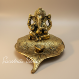 Gifts Metal Ganesh Gold Polish Leaf Decorative Showpiece 12 X 12 X 8 Cm 14 Cm Crystal Ganpati Idol For Home Decor And Gift Purpose - Retail Maharaj