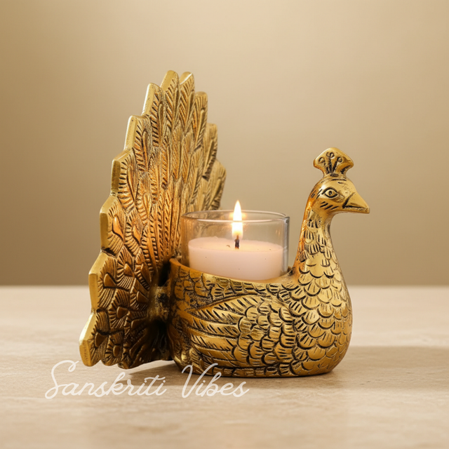 Metal Dancing Peacock Pair Candle Holder Vastu Figurine Decorative Showpiece for Home Décor and Gifting (Set of 2 pcs) - Retail Maharaj