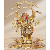Radha Krishna Standing Under Tree Playing Flute | Gold Antique Metal Idol Statue for Pooja Room & Home Décor - Retail Maharaj