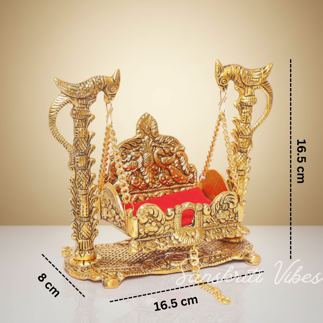 Metal Swing Laddu Gopal Jhula | Krishna Hindola Palana for Janmashtami & Home Temple Decoration – Glossy Finish by Sanskriti Vibes - Retail Maharaj