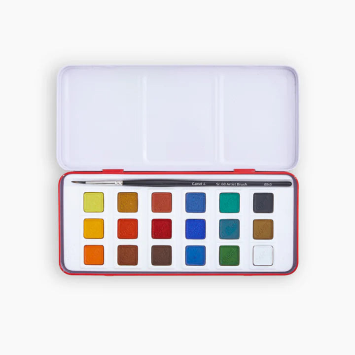 Camel Artist Water Colours Assorted Box of Cakes, 18 Shades with Brush - Retail Maharaj
