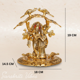 Radha Krishna Standing Under Tree Playing Flute | Gold Antique Metal Idol Statue for Pooja Room & Home Décor - Retail Maharaj