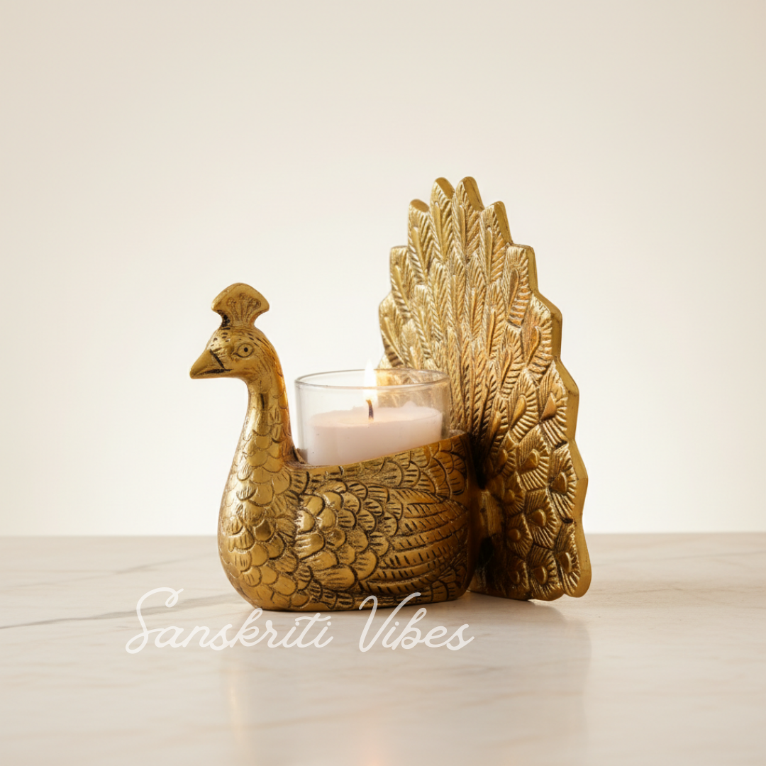 Metal Dancing Peacock Pair Candle Holder Vastu Figurine Decorative Showpiece for Home Décor and Gifting (Set of 2 pcs) - Retail Maharaj