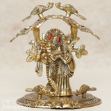 Radha Krishna Standing Under Tree Playing Flute | Gold Antique Metal Idol Statue for Pooja Room & Home Décor - Retail Maharaj