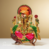 Metal Ganesha Ji Sitting on Chuha Idol Handmade Glossy Finish Ganesh Murti for Home Office Decor by Sanskriti Vibes - Retail Maharaj