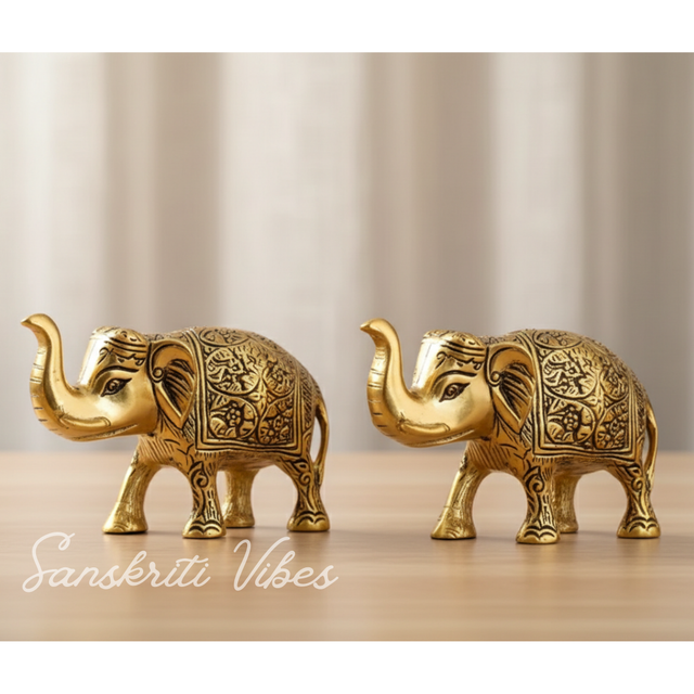 Handcrafted Gold-Plated Metal Elephant Showpiece Vastu Decorative Statue for Home and Office Décor - Retail Maharaj