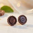 Original Tulsi Sudarshan Chakra & Shankh Stud Earrings | Handmade Black Tulsi Ear Studs for Shri Jagannath Devotees - Retail Maharaj