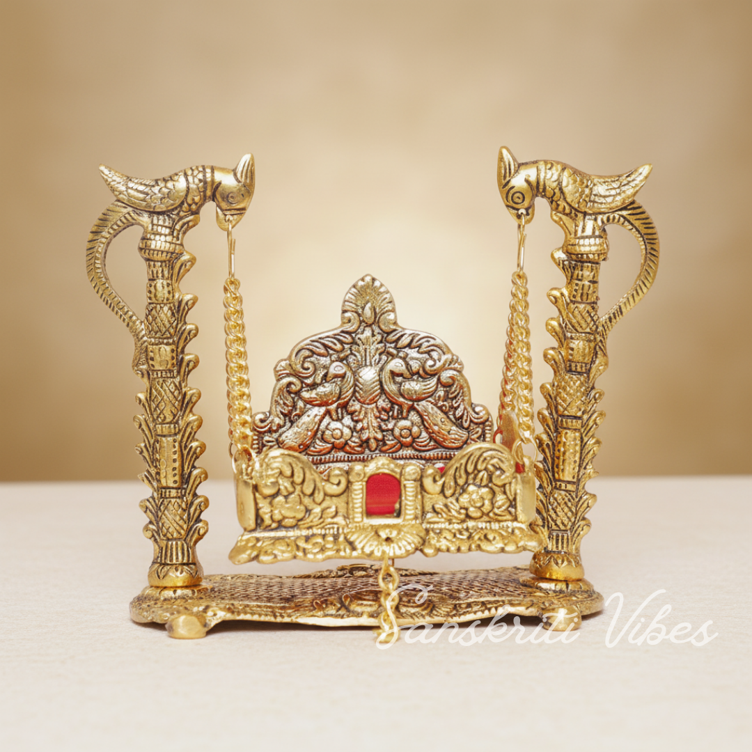 Metal Swing Laddu Gopal Jhula | Krishna Hindola Palana for Janmashtami & Home Temple Decoration – Glossy Finish by Sanskriti Vibes - Retail Maharaj