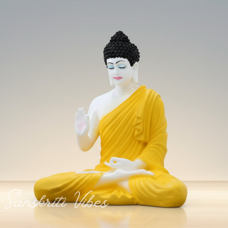 Meditating White Color Buddha Idol Statue Showpiece for Home Garden Living Room Decor Decoration Gift Gifting Items, 14 inches / 35cm / 1 Feet, Buddha - Retail Maharaj