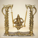 Ganesh Ji Jhula Idol Decorative Showpiece – Handcrafted Metal Swing Ganpati Statue for Home Decor & Auspicious Gifting (Glossy Finish, Made in India)
