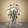 Radha Krishna Playing Flute Under Tree | Silver Oxidized Aluminium Idol for Home Décor & Diwali Gifting - Retail Maharaj