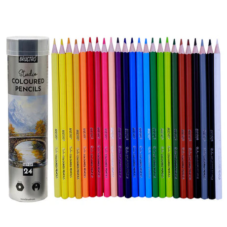 Brustro Studio Colored Pencil Set of 24 with Metal Tube for Drawing Coloring and Shading - Retail Maharaj