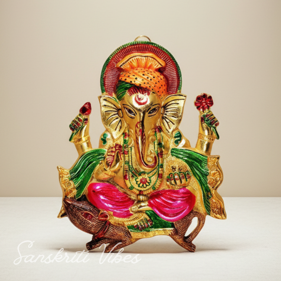 Metal Ganesha Ji Sitting on Chuha Idol Handmade Glossy Finish Ganesh Murti for Home Office Decor by Sanskriti Vibes - Retail Maharaj