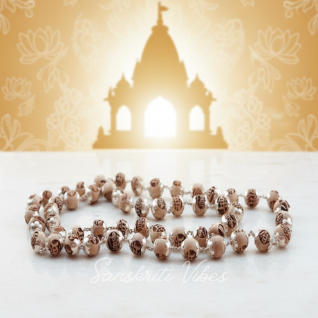 Ram and Krishna Silver Tulsi Kanthi Mala with Silver Caps Spiritual Rosary for Protection and Devotion - Retail Maharaj