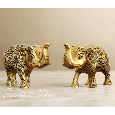 Handcrafted Gold-Plated Metal Elephant Showpiece Vastu Decorative Statue for Home and Office Décor - Retail Maharaj