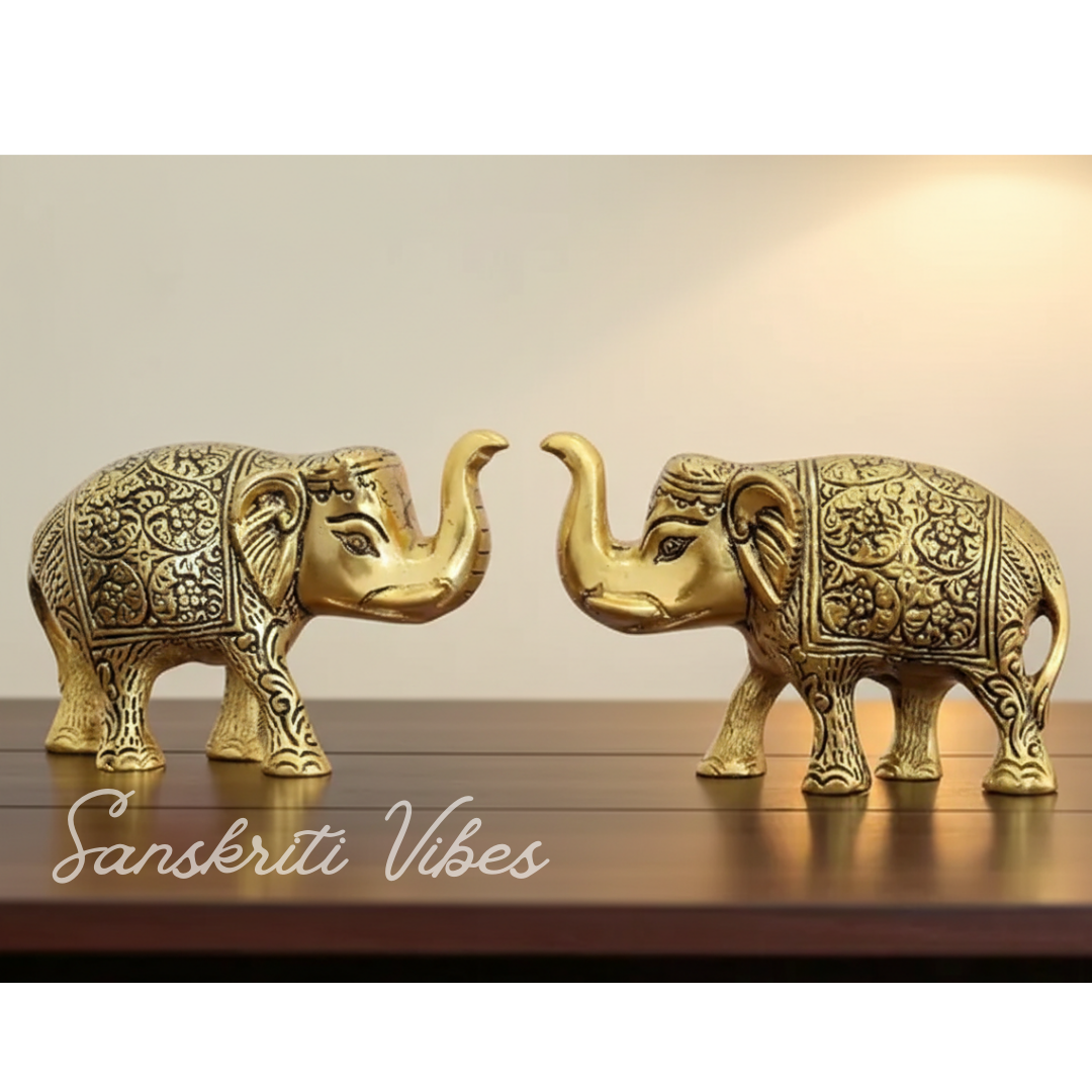 Handcrafted Gold-Plated Metal Elephant Showpiece Vastu Decorative Statue for Home and Office Décor - Retail Maharaj