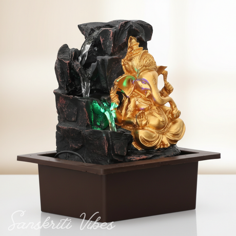 Ganesh Waterfall Design Table Top Colour Changing Lights Fountain Polyresin Showpiece for Home and Office Décor (30 cm) - Retail Maharaj