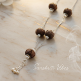 Lotus Tulsi Beads Mala with Silver Chain Spiritual Rosary for Protection and Devotion