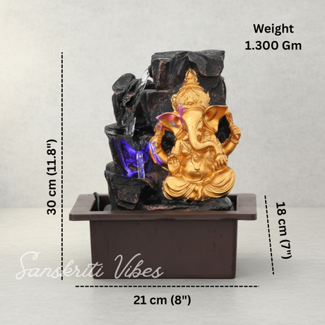 Ganesh Waterfall Design Table Top Colour Changing Lights Fountain Polyresin Showpiece for Home and Office Décor (30 cm) - Retail Maharaj