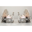 Set of 2 pcs Metal Dancing Peacock Pair Candle Holder Vastu Figurine Silver Finish for Home Décor and Gifting - Retail Maharaj