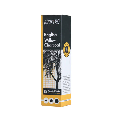 Brustro English Willow Charcoal Assorted Set of 15 Sticks for Drawing and Sketching - Retail Maharaj
