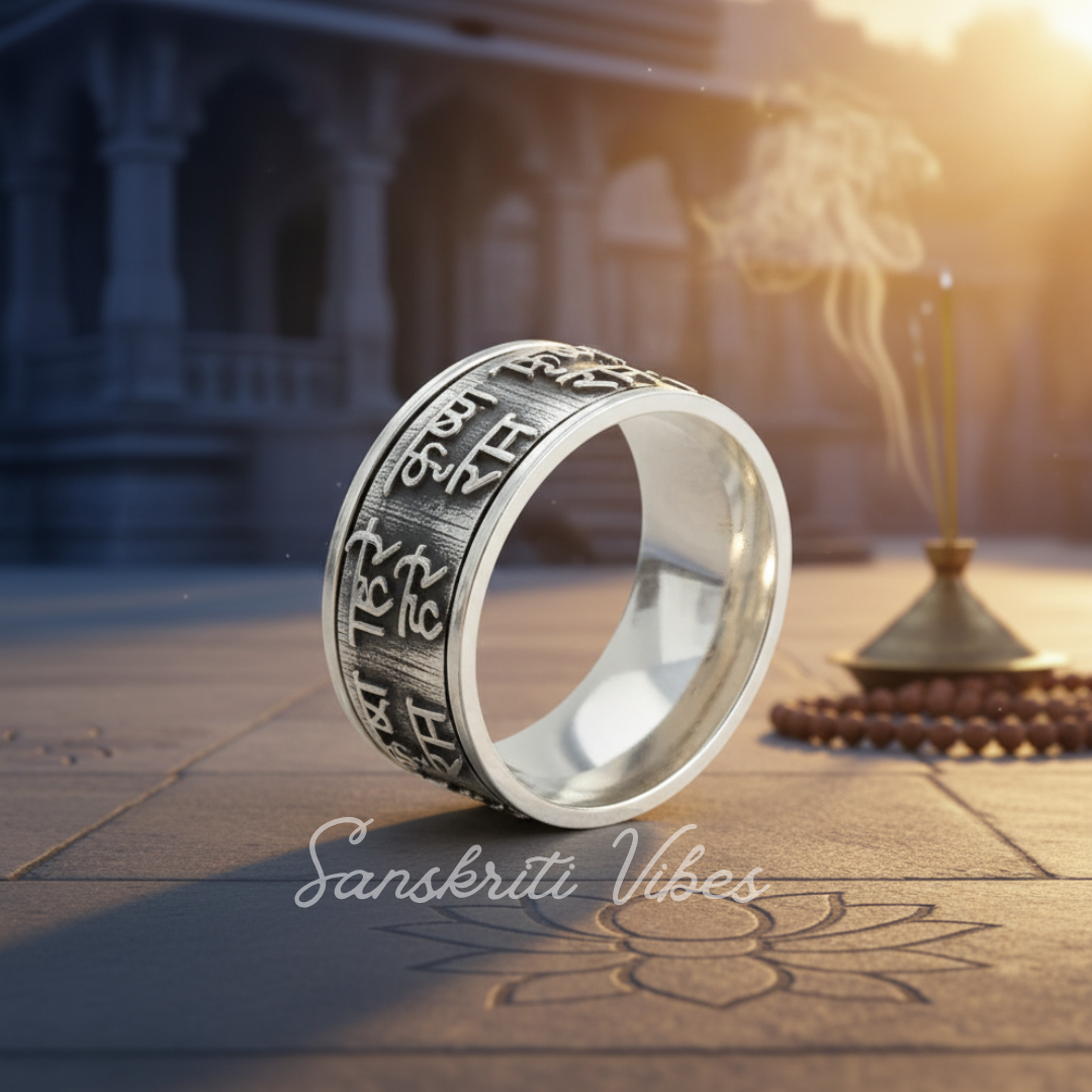 Mahamantra Hare Krishna Silver Ring Pure Silver Spiritual Ring for Devotion and Meditation - Retail Maharaj