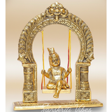 Gold-Plated Laddu Gopal Swing Jhula | Metal Krishna Palna for Temple, Puja Room & Home Décor - Retail Maharaj