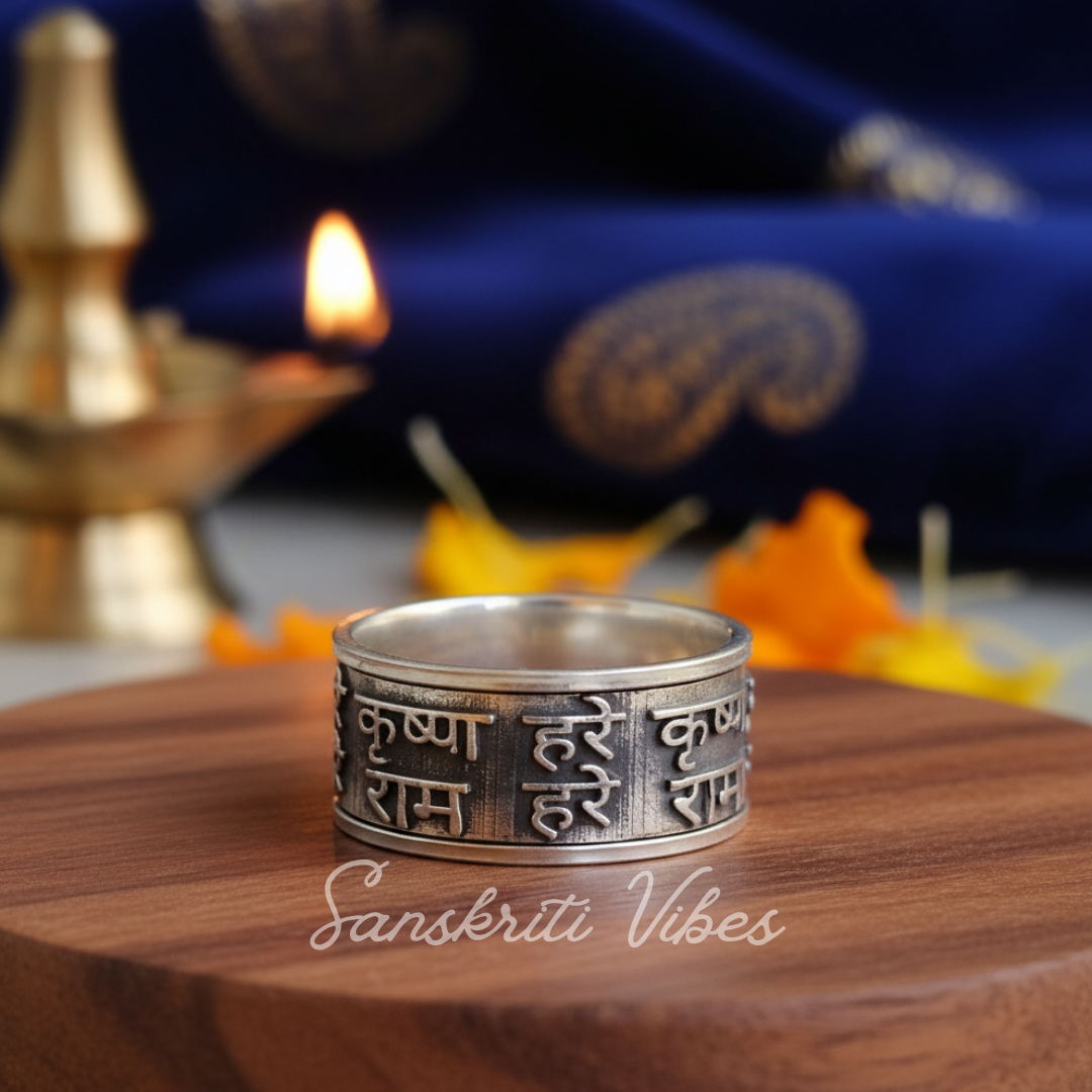 Mahamantra Hare Krishna Silver Ring Pure Silver Spiritual Ring for Devotion and Meditation - Retail Maharaj